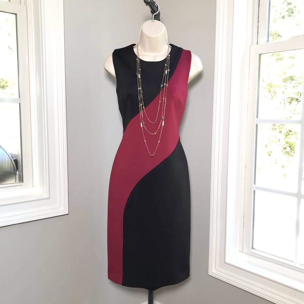 Calvin Klein Sleeveless Burgundy & Black Scuba Cocktail Dress ~ Women’s 8